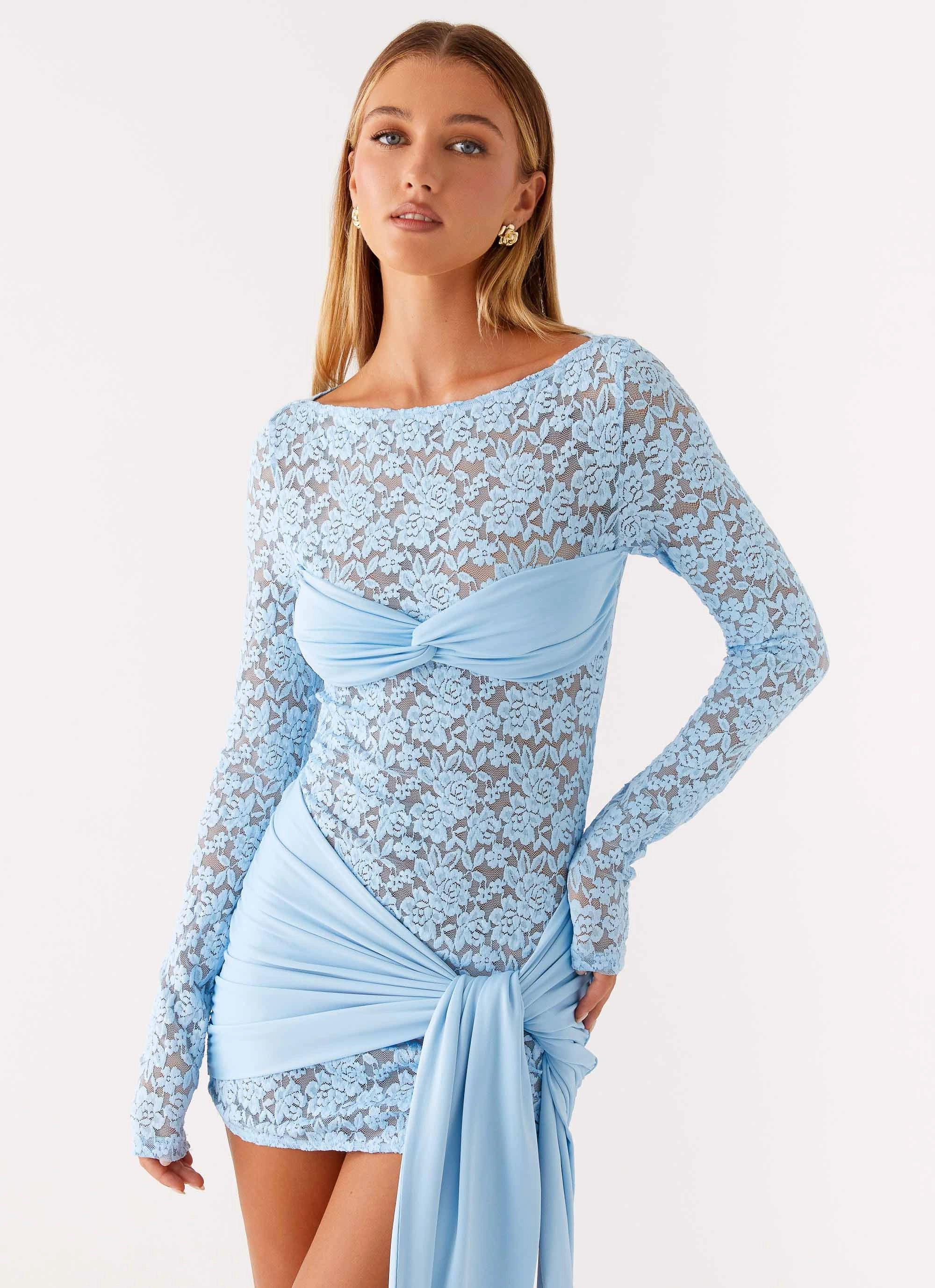Consie Long Sleeve Mini Dress - Pale Blue Fit Easy