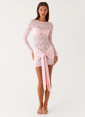 Consie Long Sleeve Mini Dress - Pink Warranty-Included Beaded-Sleeve