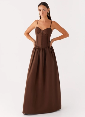 Cerys Maxi Dress - Chocolate Photo Bright Sage Glow