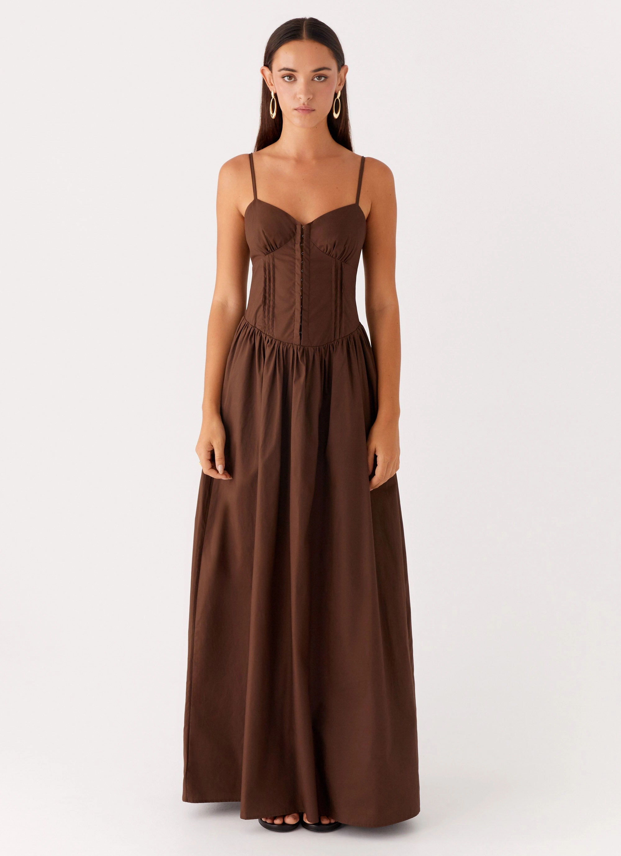 breathable fabric dress Mom Chic Cerys Maxi Dress - Chocolate