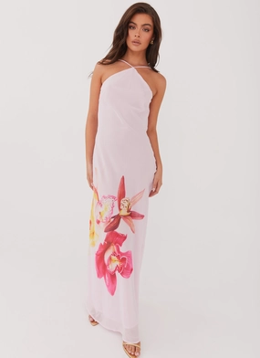High Hemline Blossom Hearts Maxi Dress - Pink Peony