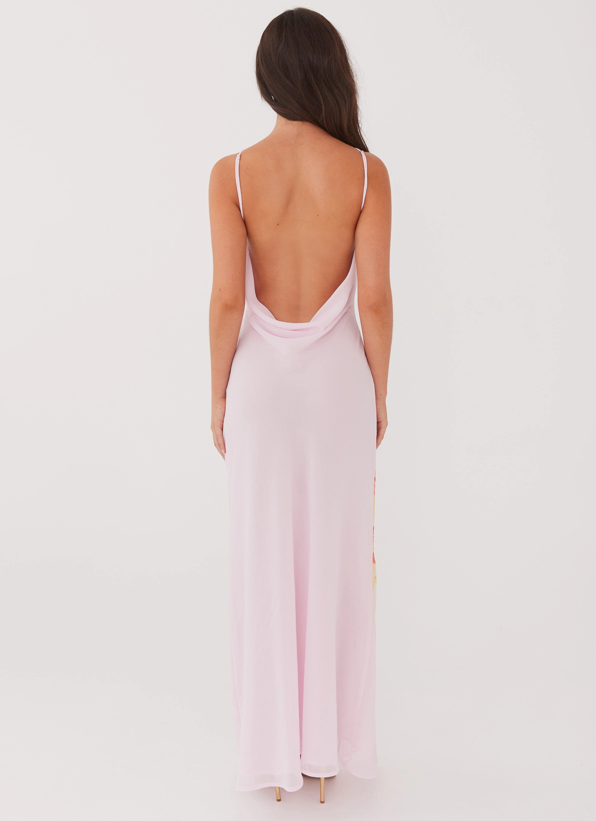 Blossom Hearts Maxi Dress - Pink Peony Trend Appeal Minimalist Waistband