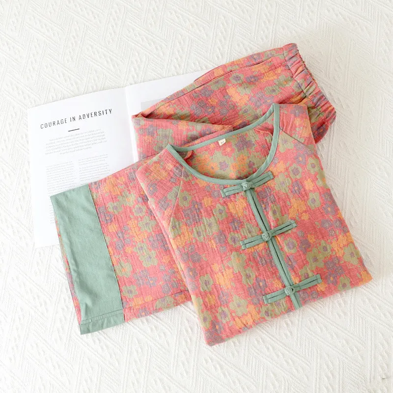 Contrast Plum Blossom AOP Pajama Set