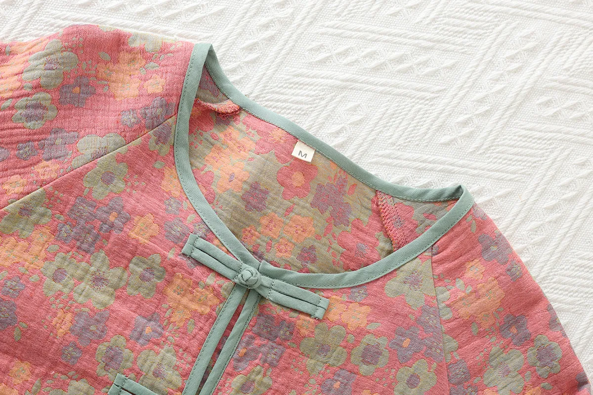 Contrast Plum Blossom AOP Pajama Set