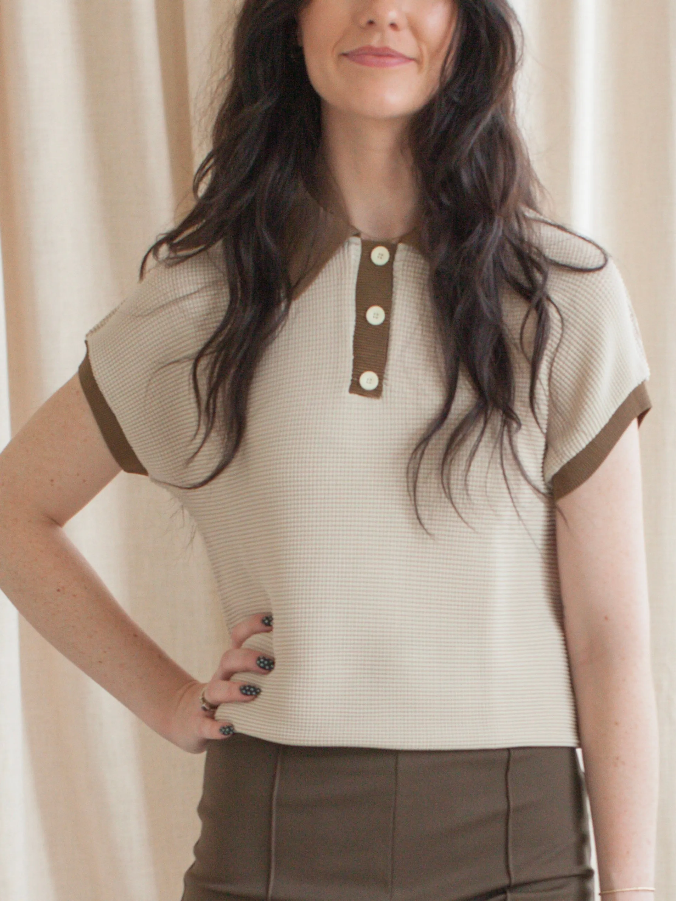 Trendy Look Contrast Polo- Brown