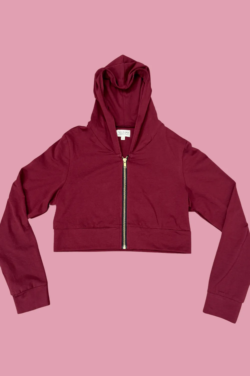 HypoallergenicFabric DurableZipper Cropped Hoodie In Merlot