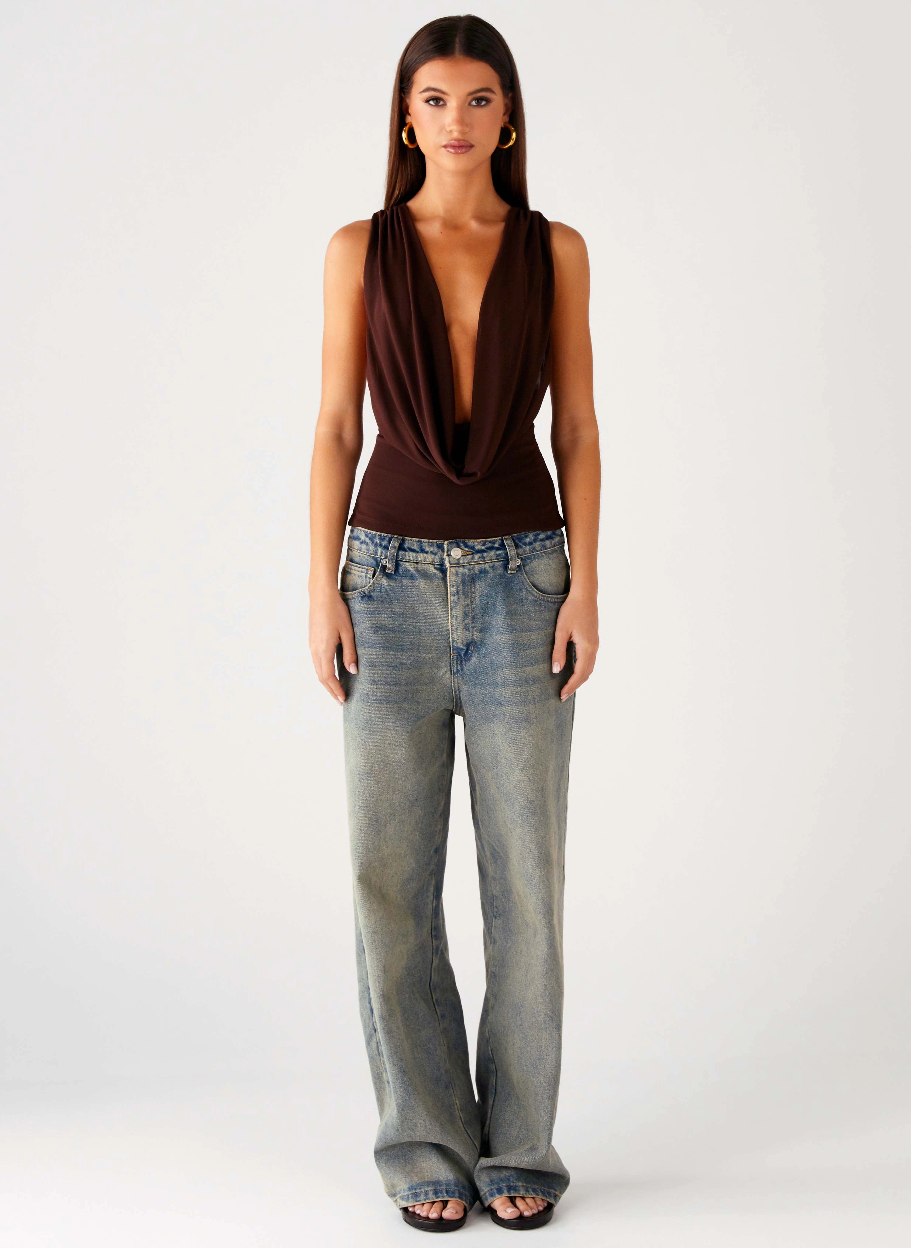 Oracle Top - Chocolate Fashion Statement Ribbed Trim