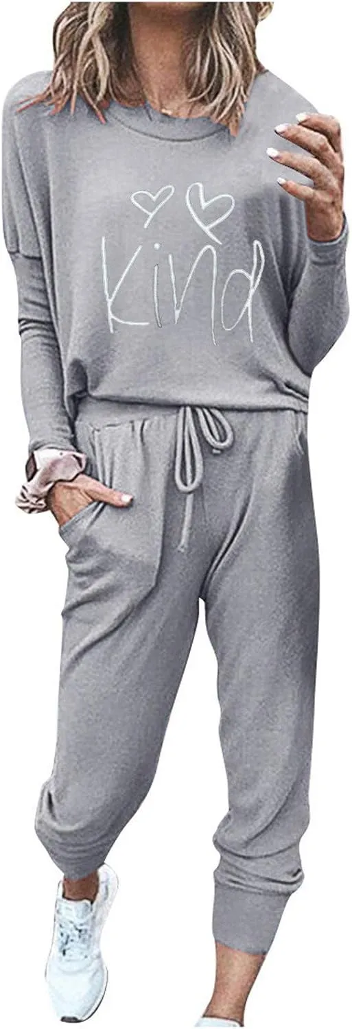 cooki Pajama Sets for Women 2 Piece Long Sleeve Top and Drawstring Pants Lounge Set 2 Piece Outfits Sleepwear and Loungewear