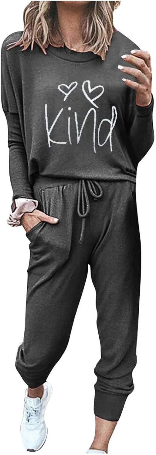 cooki Pajama Sets for Women 2 Piece Long Sleeve Top and Drawstring Pants Lounge Set 2 Piece Outfits Sleepwear and Loungewear