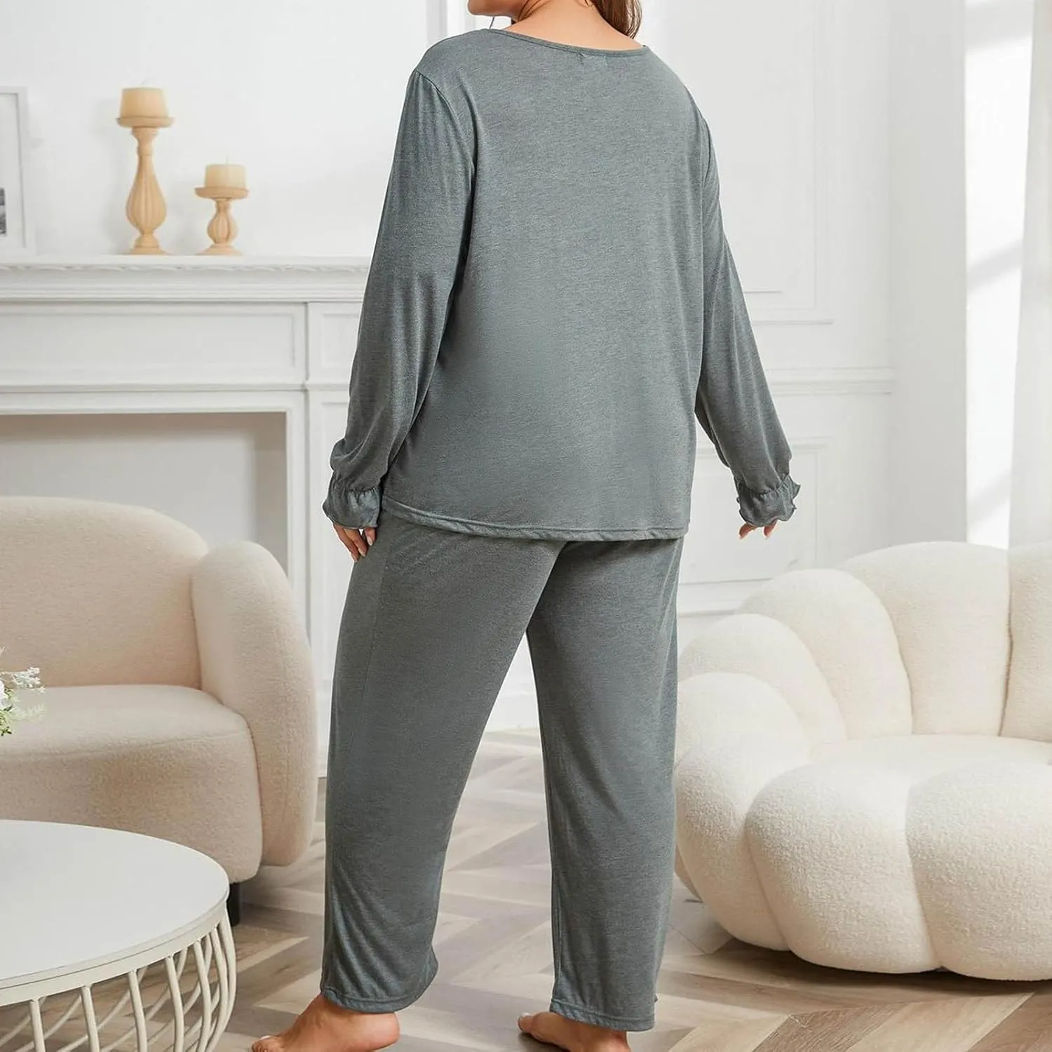 cooki Pajama Sets for Women 2 Piece Women Lounge Sets Sleepwear Loungewear Button Down Long Sleeve Tops and Wide Leg Pants