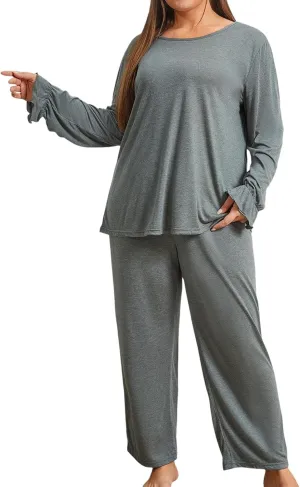 cooki Pajama Sets for Women 2 Piece Women Lounge Sets Sleepwear Loungewear Button Down Long Sleeve Tops and Wide Leg Pants
