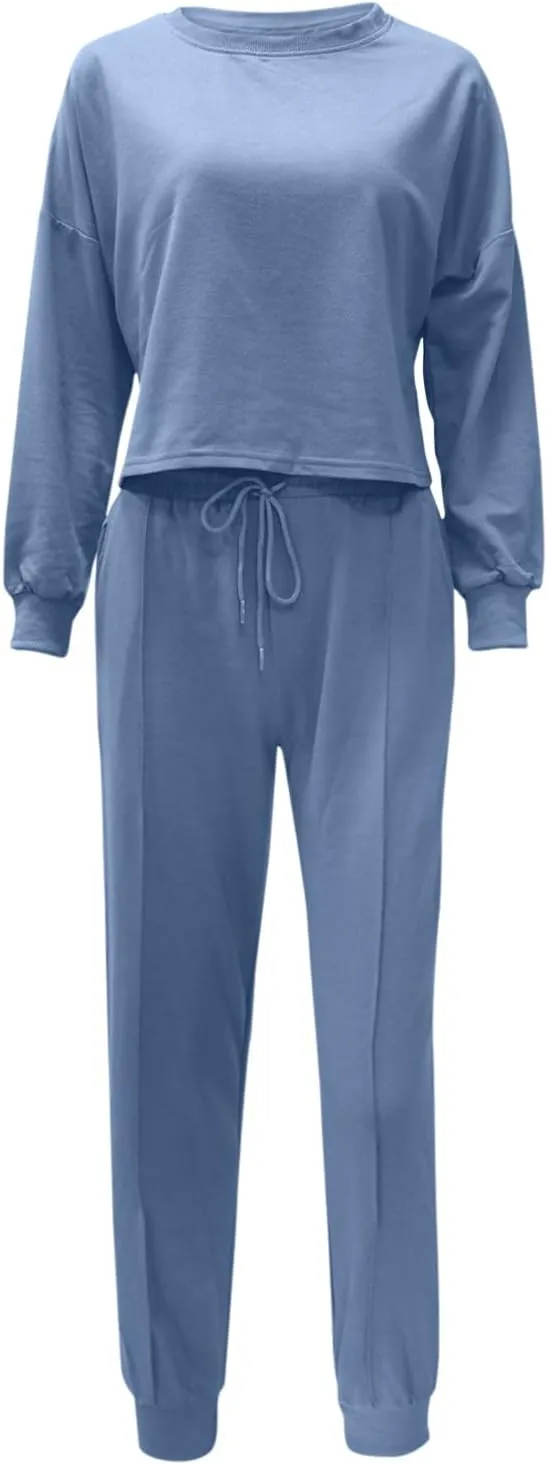 cooki Women's Pajama Sets Casual Lounge Set Women's Pajamas Long Sleeve Sleepwear Drawstring Sweatpants Loungewear Pjs Set