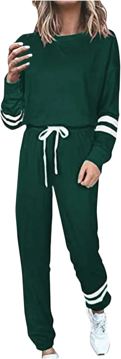 cooki Women's Pajama Sets Casual Lounge Set Women's Pajamas Long Sleeve Top and Drawstring Sweatpants Sleepwear Pjs Set