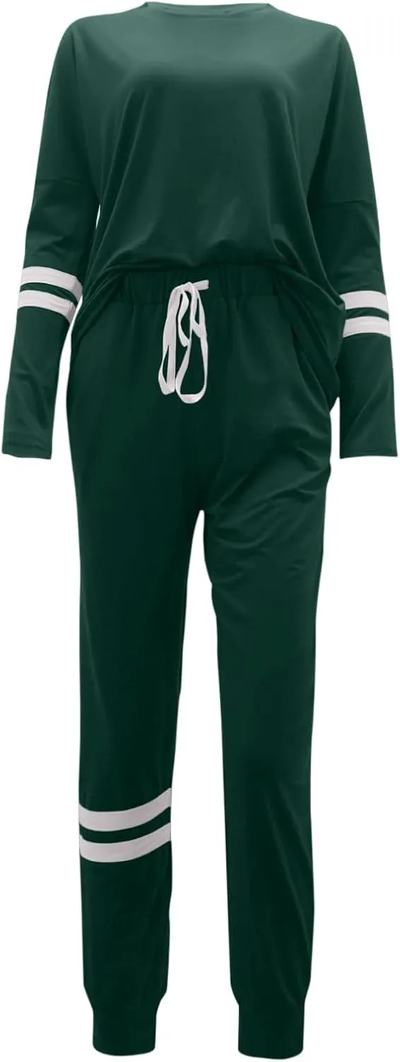 cooki Women's Pajama Sets Casual Lounge Set Women's Pajamas Long Sleeve Top and Drawstring Sweatpants Sleepwear Pjs Set