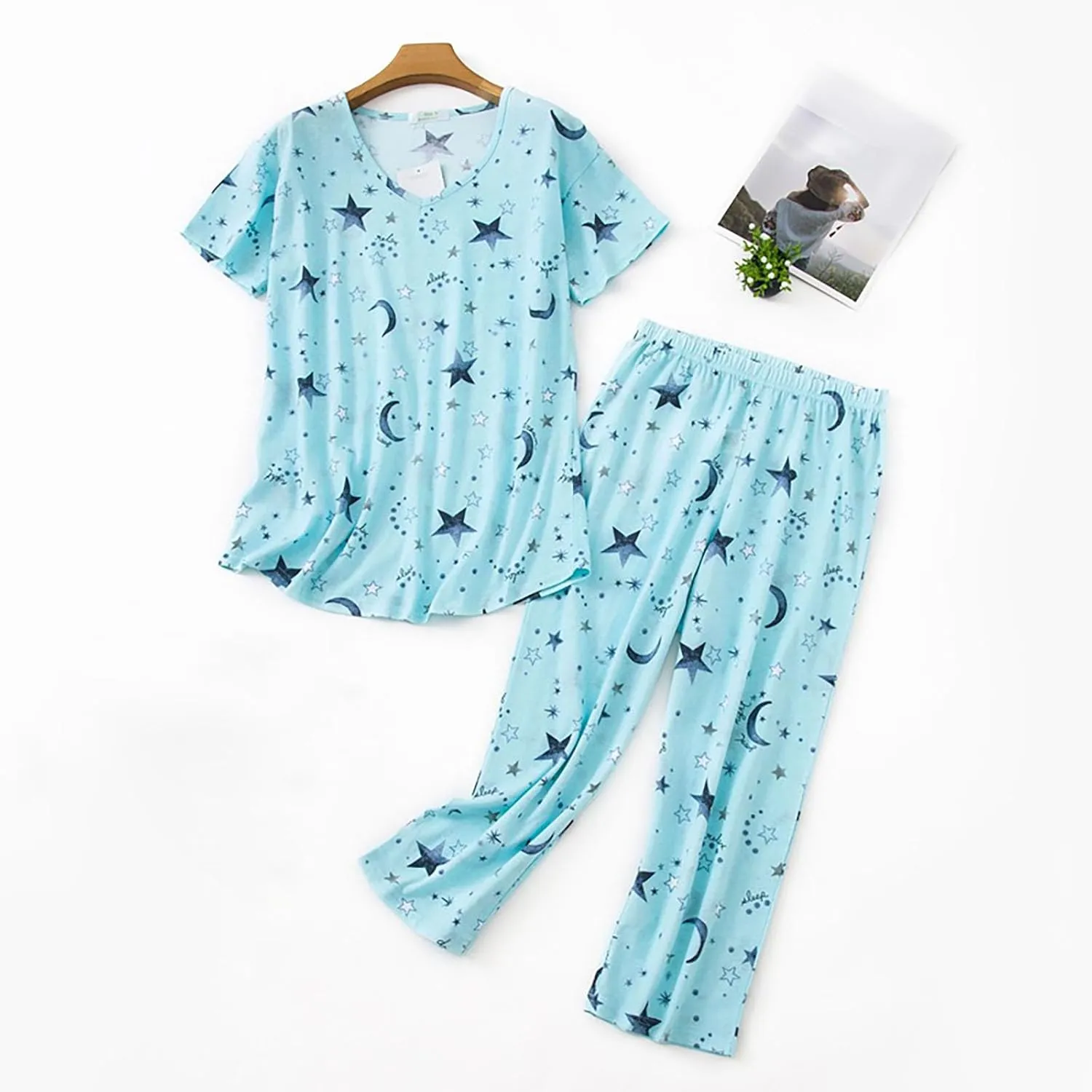 cooki Women's Pajama Sets Lounge Sets Pajamas for Women 2 Piece T Shirt and Floral Print High Waist Pants Loose Nightwear