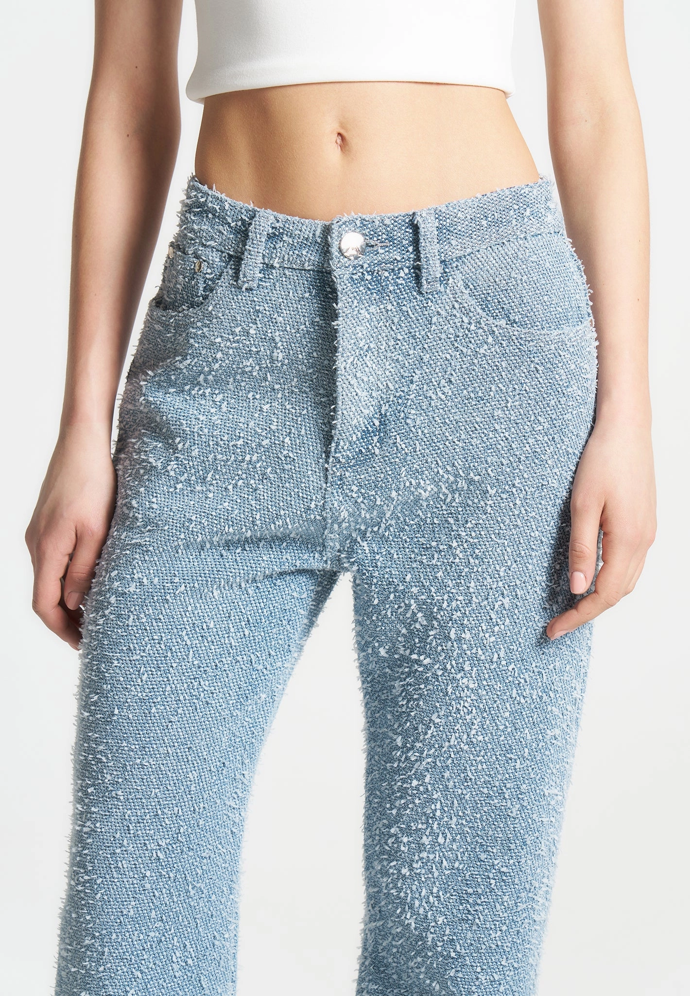 Sara - Boucle Straight Leg Jeans - Light Blue Refined Detail Plain Comfort
