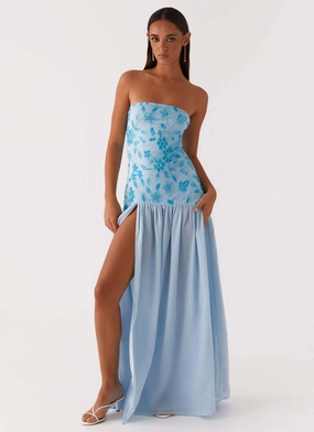 Daily Go Cocktail Ready Eden Strapless Beaded Maxi Dress - Blue