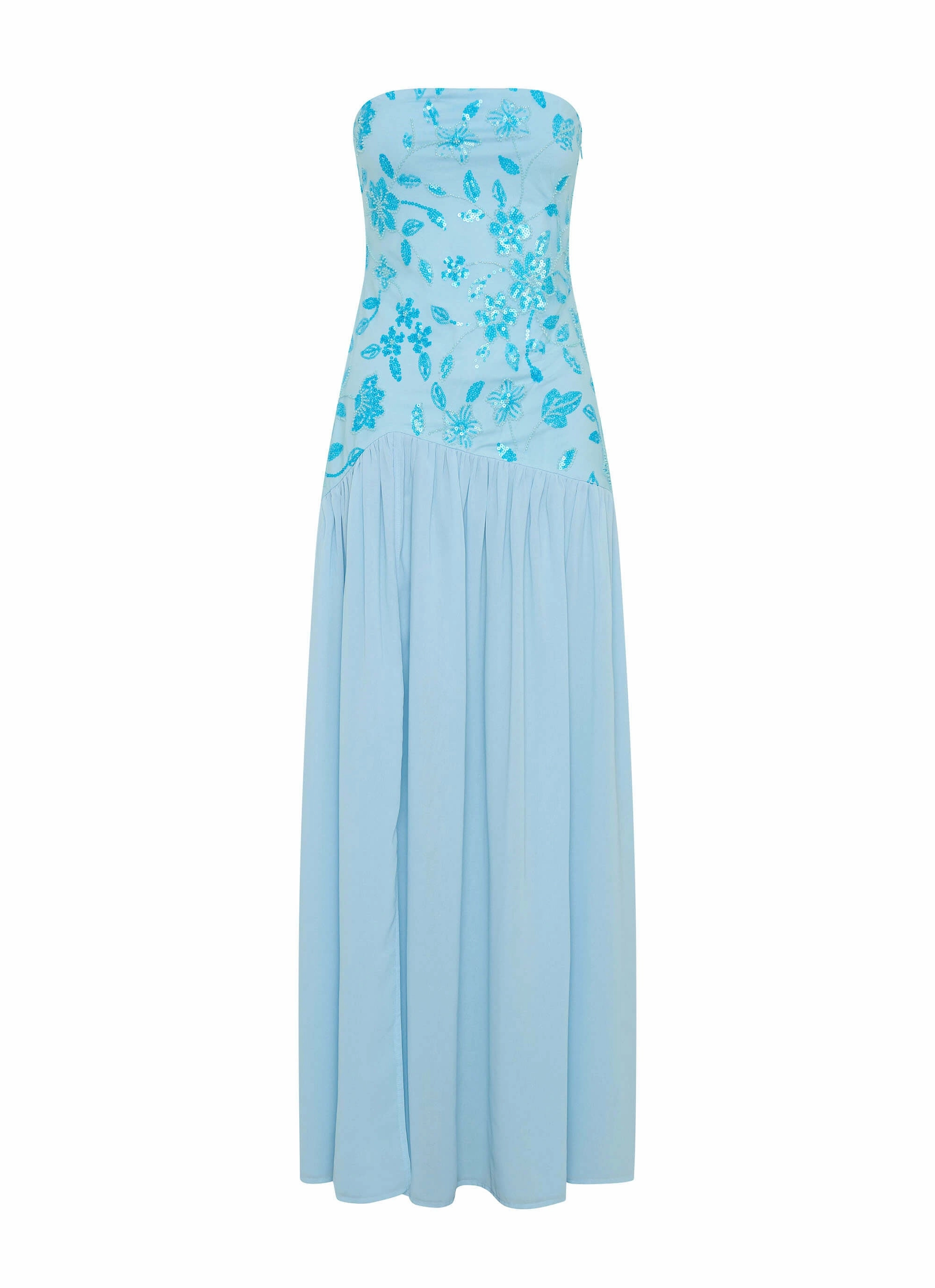 Lace Ease Eden Strapless Beaded Maxi Dress - Blue