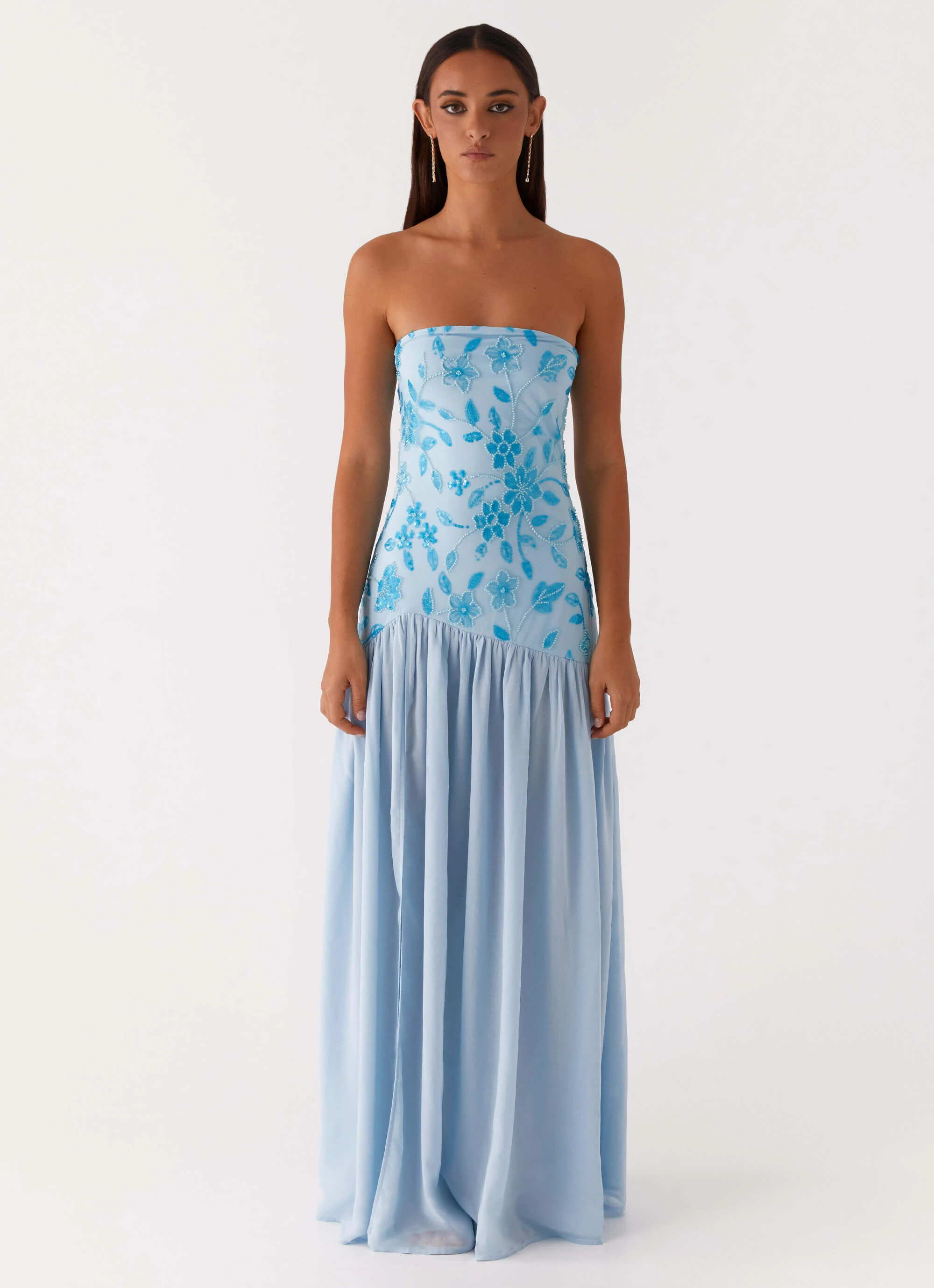 Euro Ease Eden Strapless Beaded Maxi Dress - Blue