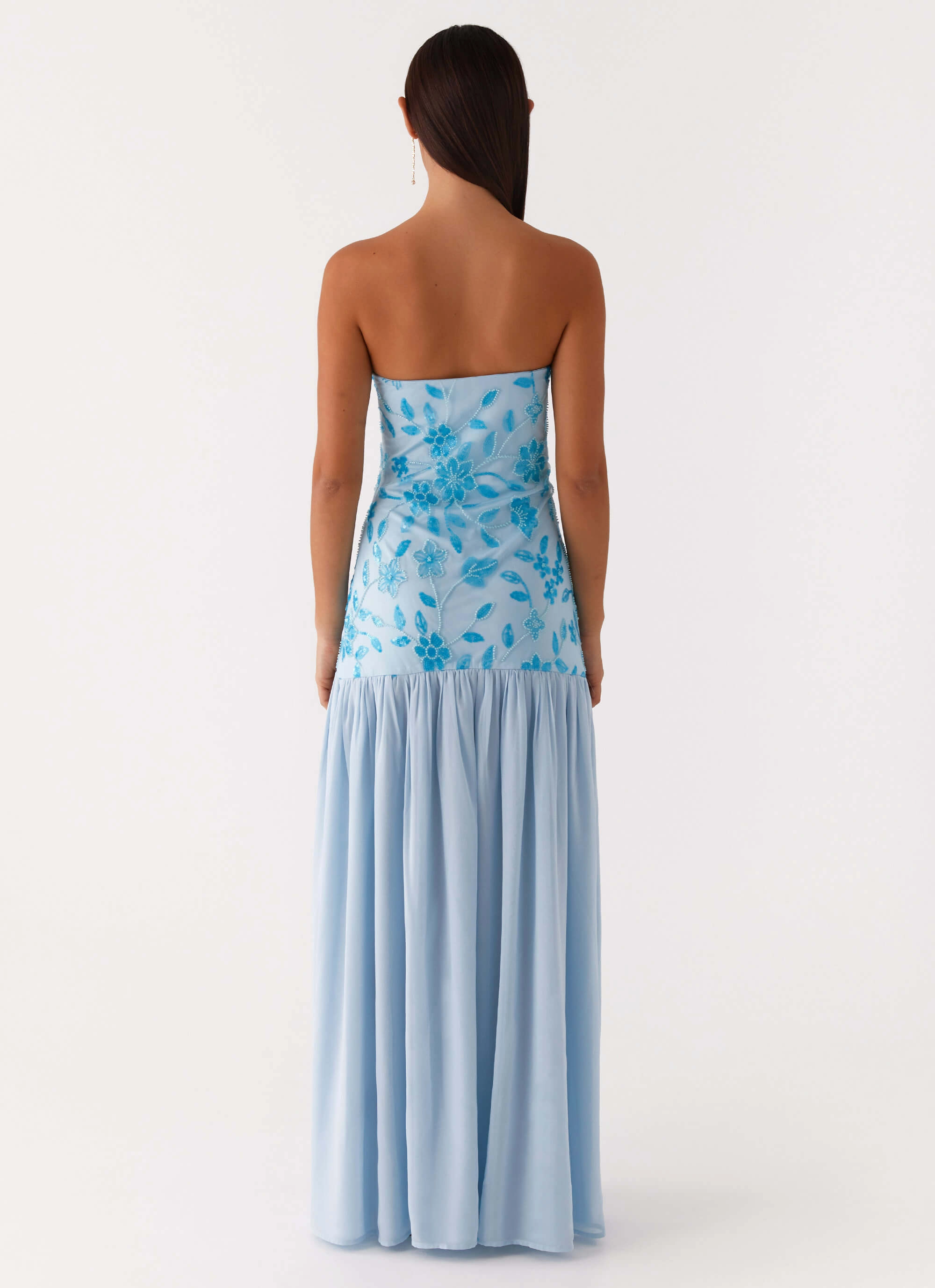 Eden Strapless Beaded Maxi Dress - Blue Feather Light