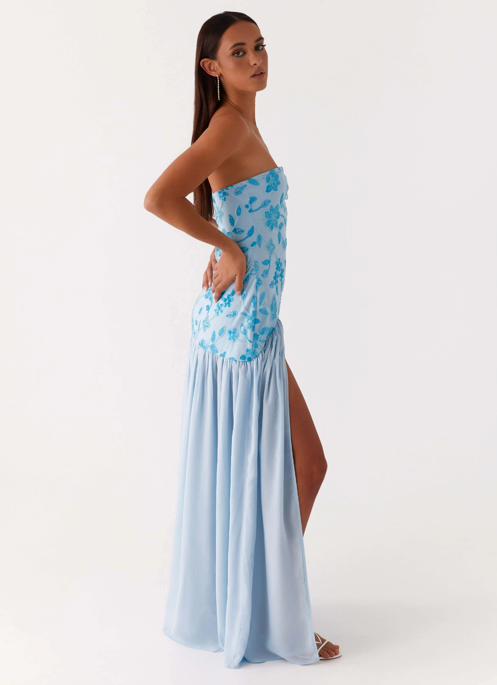 Eden Strapless Beaded Maxi Dress - Blue Spring Mood