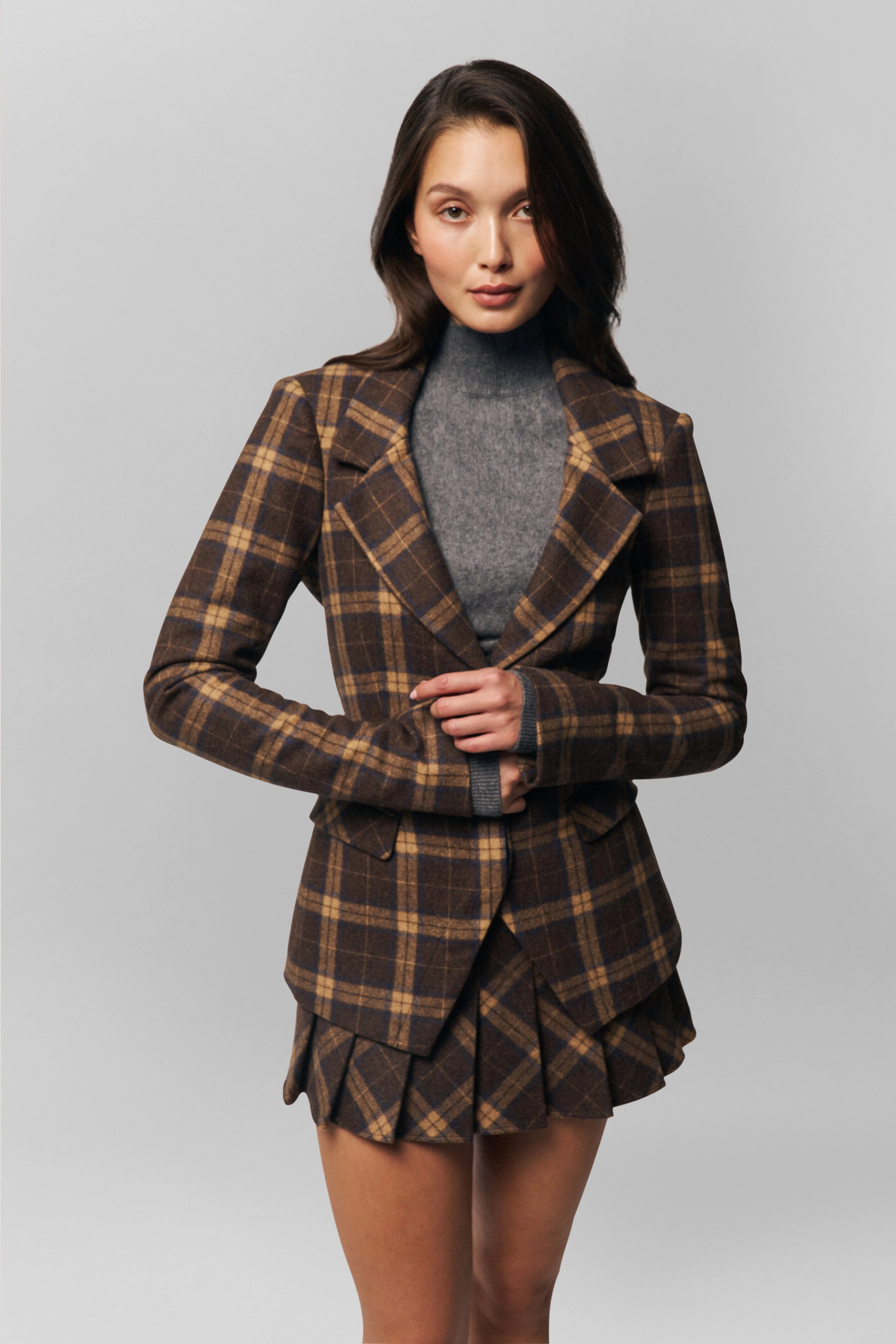 Flexible Fleece Lining Seamless Stitching Cooper Tartan Blazer
