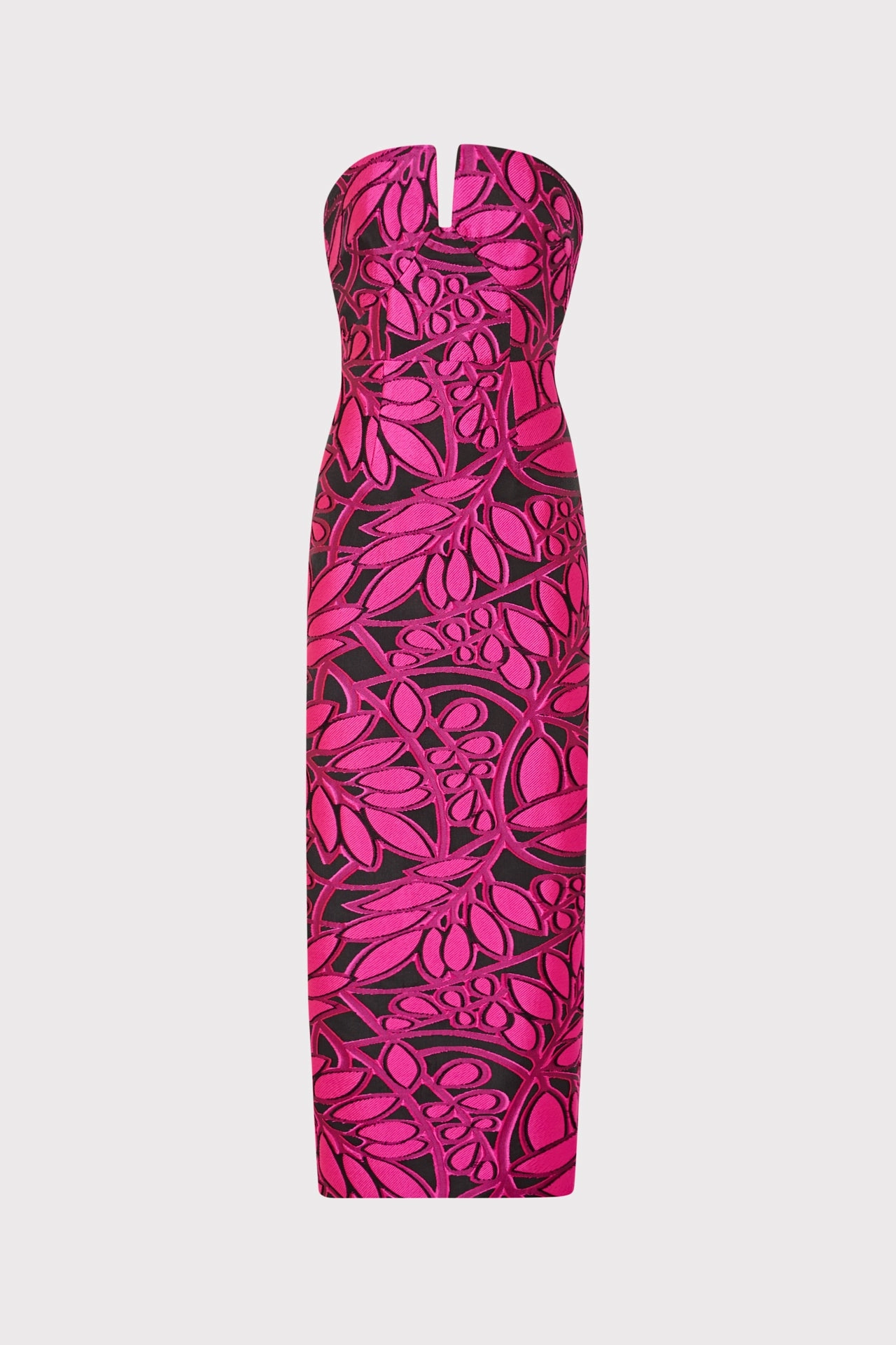 Judith Pink Palm Jacquard Dress Sleeveless Cut