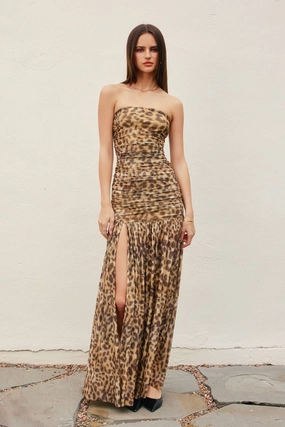 Blush Shade Retro Mood Wild Maxi Dress- Mocha Leopard
