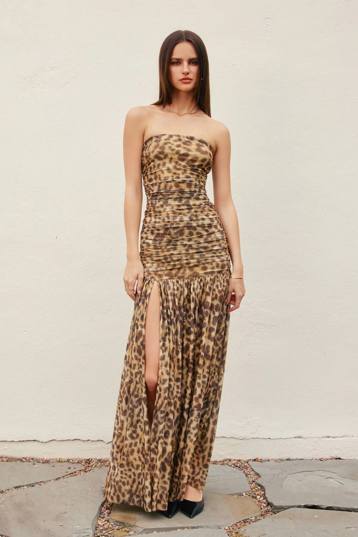 Blush Shade Retro Mood Wild Maxi Dress- Mocha Leopard