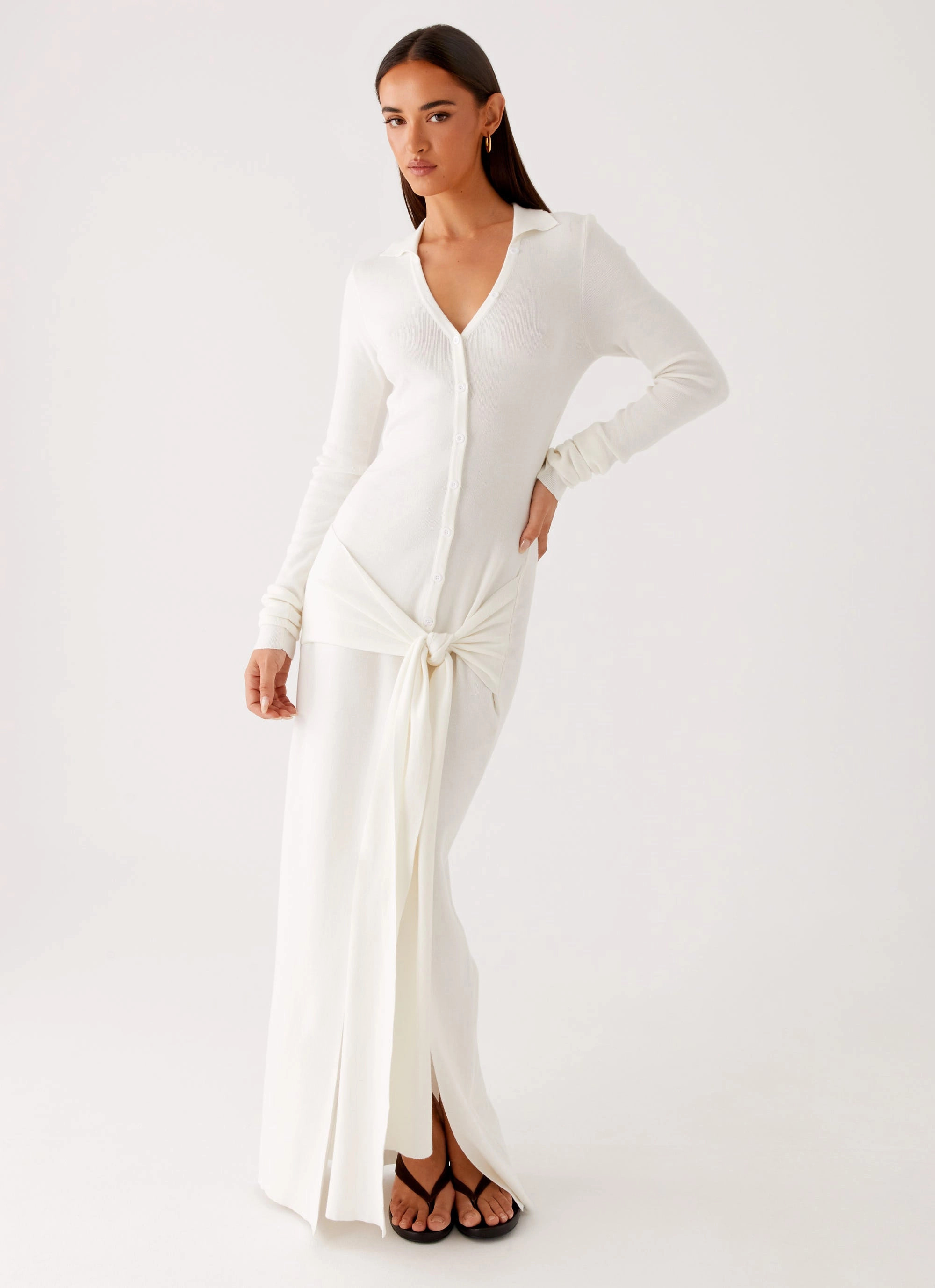 Sabetha Knit Maxi Dress - White Evening-Wear