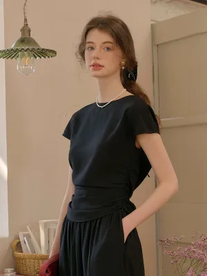 Coraline Round Neck Irregular Pleated Wool Top FlexibleSole