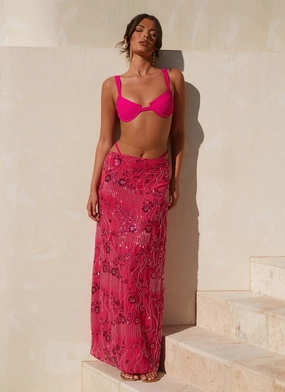 Corinna Low Rise Sequin Maxi Skirt - Fuchsia Timeless Wear