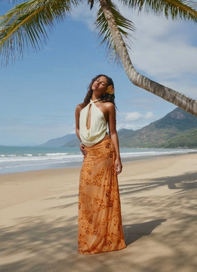 garden party Light Moodboard Corinna Low Rise Sequin Maxi Skirt - Orange