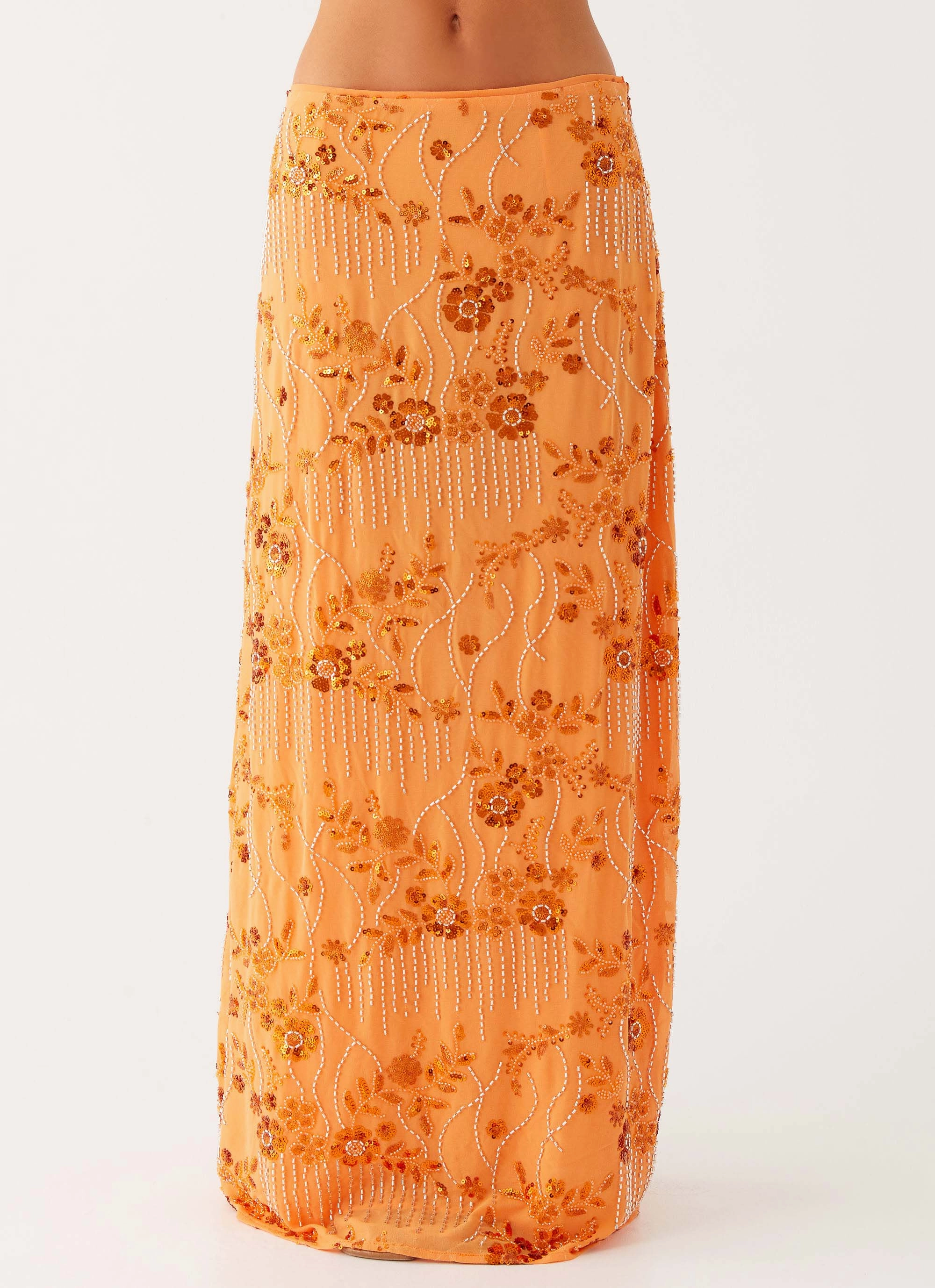 Neat Look Simple Flow Corinna Low Rise Sequin Maxi Skirt - Orange