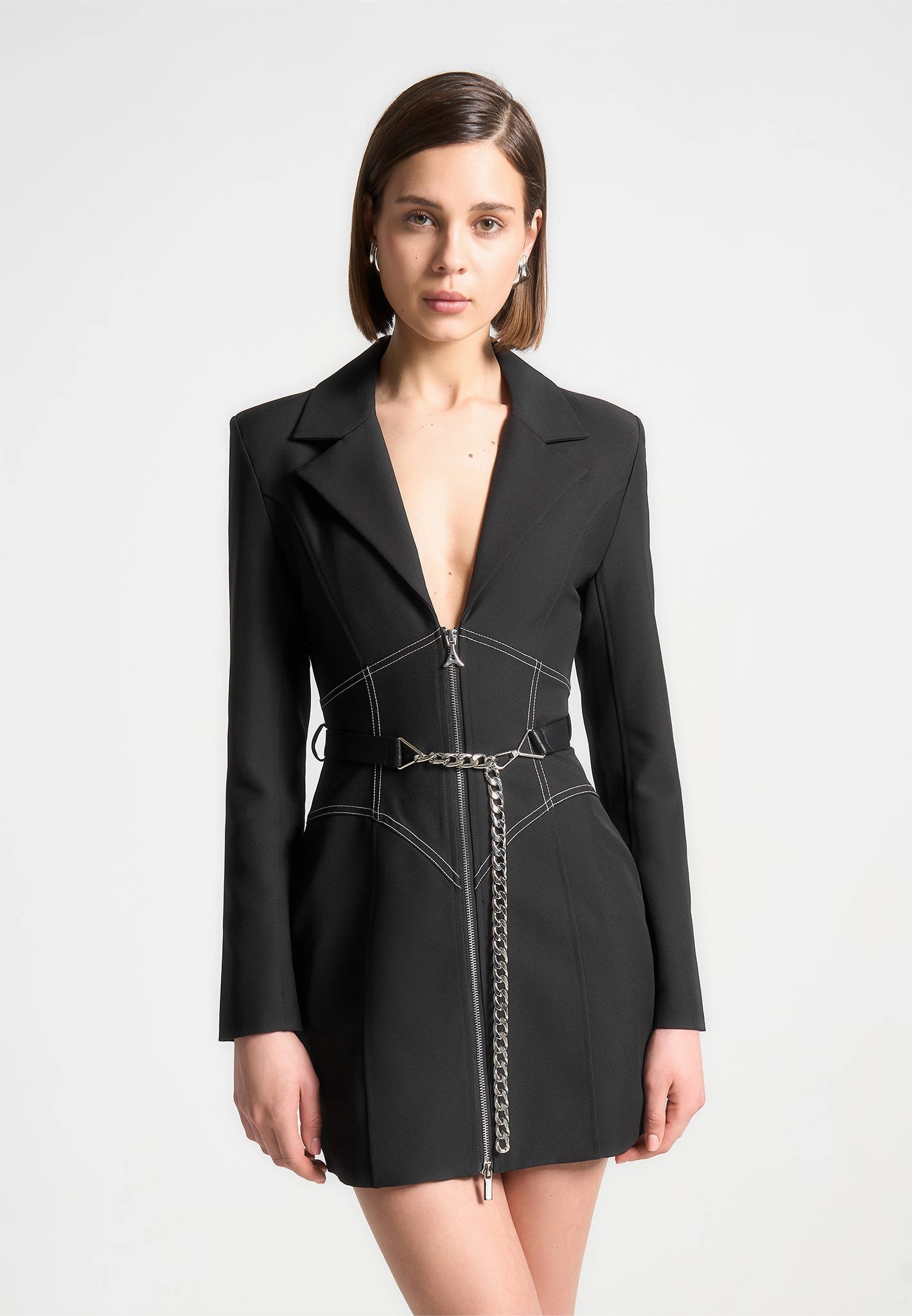Corset Blazer Dress with Chain - Black Body Harmony Effortless Vibe