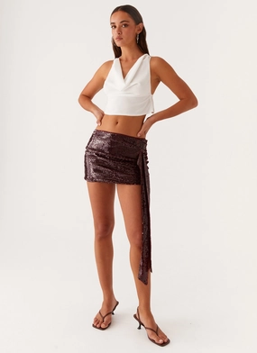 Cosmopolitan Sequin Mini Skirt - Maroon Smooth Cut Dance Practice