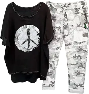 Cotton Linen Sets for Women 2 Piece Dressy Outfits Plus Size Matching Sets Short Sleeve Graphic Tees Camo Capri Pants