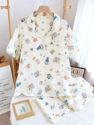 Cotton Rainbow Bear Shirt Pajama Set