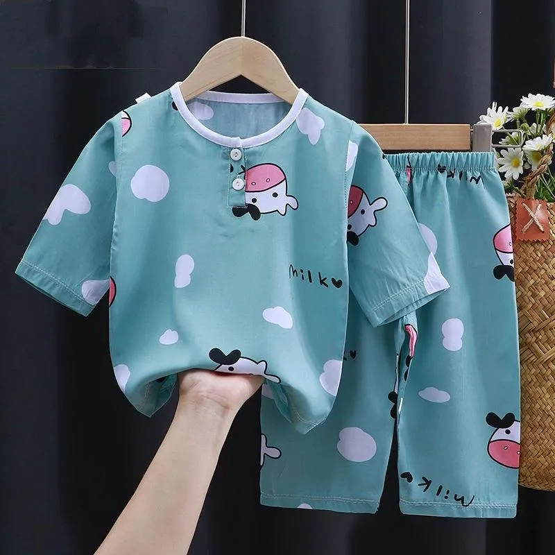 Cotton Silk Air-Conditioning Baby Clothes – Summer Cartoon Pajamas