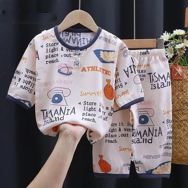 Cotton Silk Air-Conditioning Baby Clothes – Summer Cartoon Pajamas
