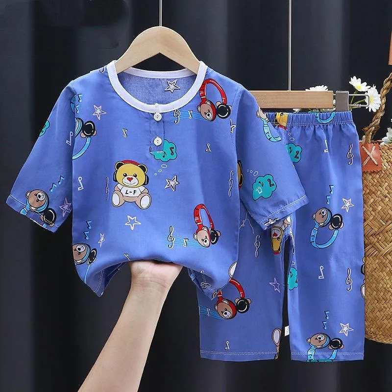 Cotton Silk Air-Conditioning Baby Clothes – Summer Cartoon Pajamas