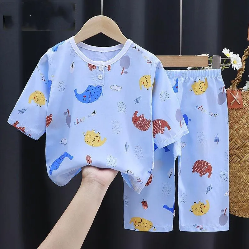 Cotton Silk Air-Conditioning Baby Clothes – Summer Cartoon Pajamas