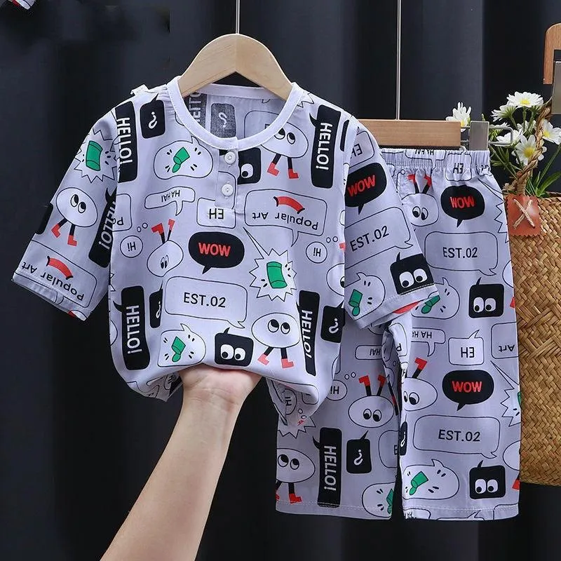 Cotton Silk Air-Conditioning Baby Clothes – Summer Cartoon Pajamas