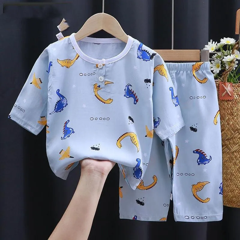 Cotton Silk Air-Conditioning Baby Clothes – Summer Cartoon Pajamas