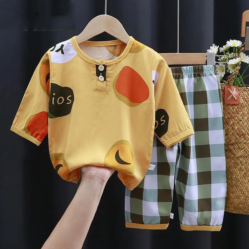 Cotton Silk Air-Conditioning Baby Clothes – Summer Cartoon Pajamas