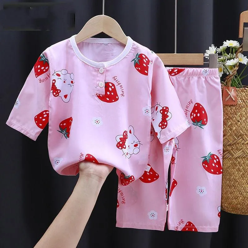 Cotton Silk Air-Conditioning Baby Clothes – Summer Cartoon Pajamas