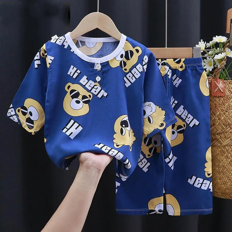 Cotton Silk Air-Conditioning Baby Clothes – Summer Cartoon Pajamas