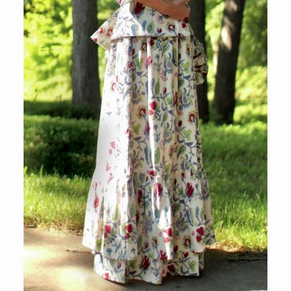 Flounced Drawstring Cotton Skirt - Printed Travel Vibes Weighted Hem