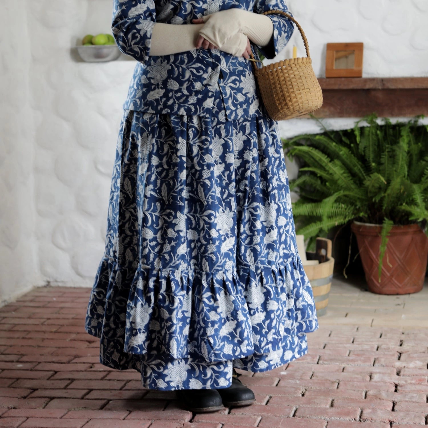 Flounced Drawstring Cotton Skirt - Printed Tagless label