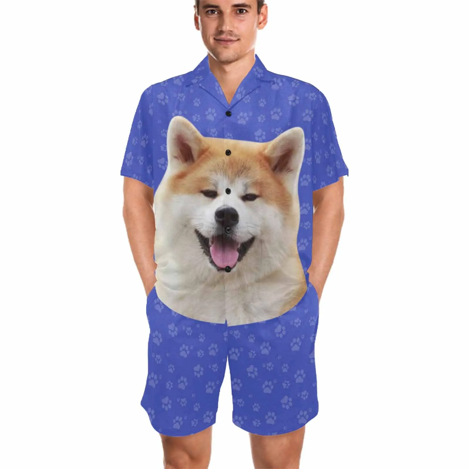 Couple Matching V-Neck Short Pajamas Custom Pet Photo Pajama Sets Sleepwear Loungewear For Pet Lovers